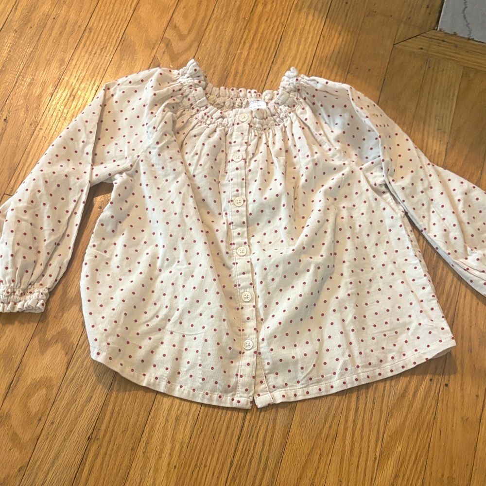 *Hanna Andersson Cream Button Down Corduroy Shirt with Polka Dots - Picture 4 of 9